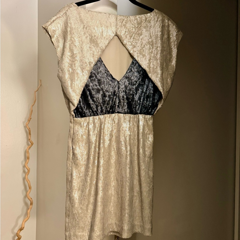 Brand New Never Worn frosted gold and black sequins Rebecca Minkoff dress